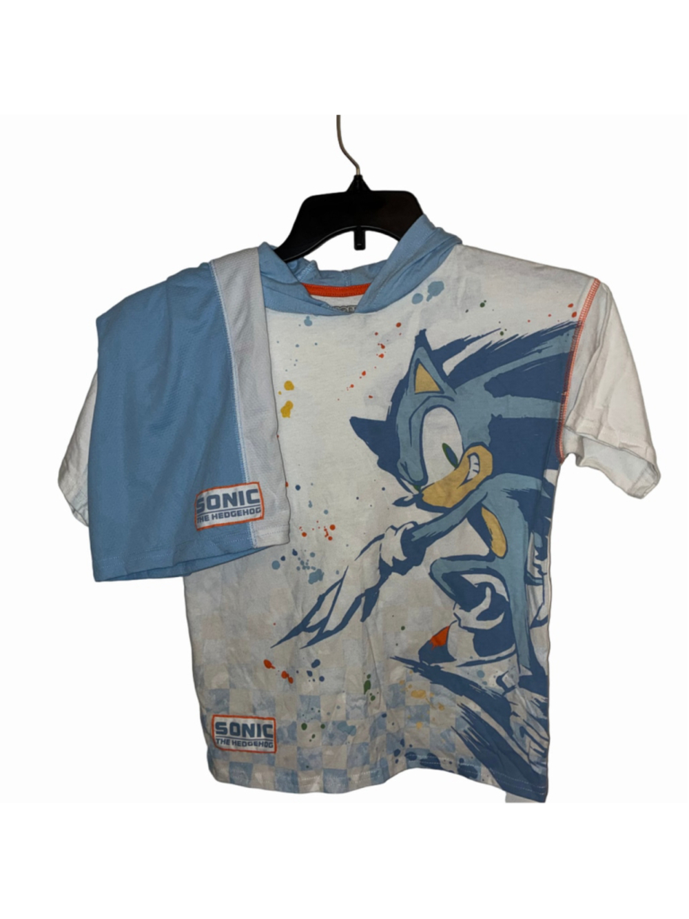 Boys Sonic the Hedgehog Graphic Hooded Tee and Shorts Set Size 10 White Blue